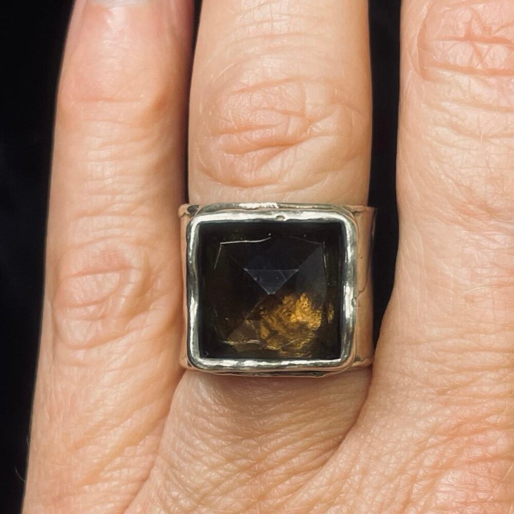 EUC - Retired Silpada Dusk Til Dawn Smokey Quartz Hammered Sterling Silver Ring